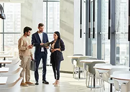 Three people talking